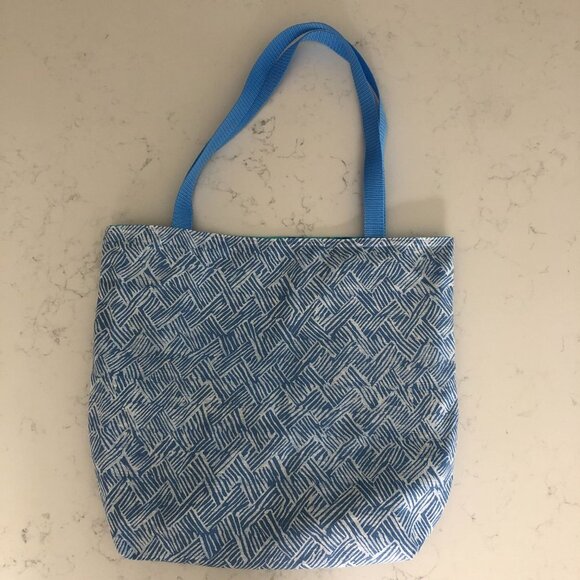 Hand Crafted Reversible Fabric Utility Tote Bag Leaf Print/Geo Blue Sz OS NWOT - Picture 7 of 9